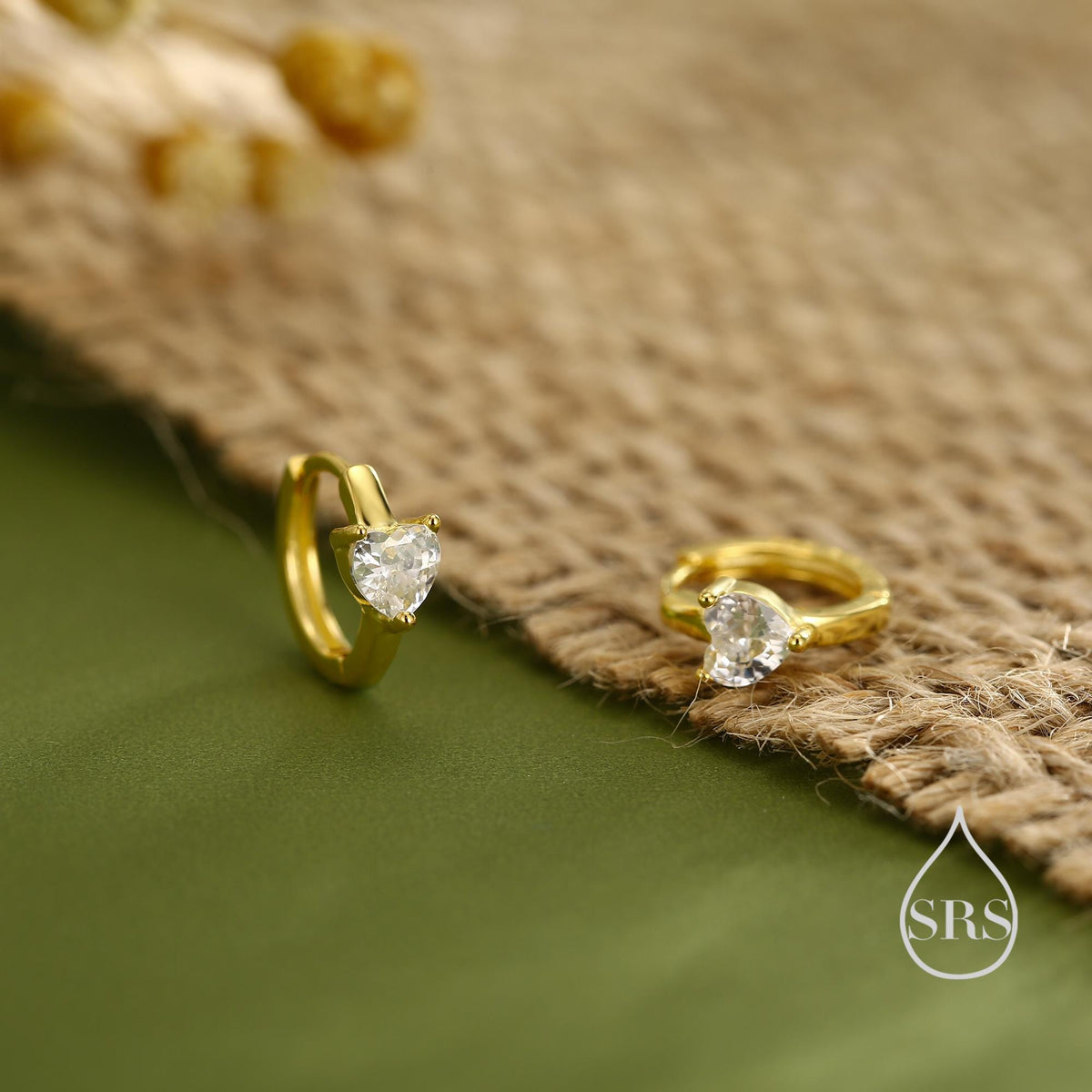 Heart CZ Huggie Hoop in Sterling Silver, Silver or Gold, 8mm Inner Diameter, Stacking Earrings