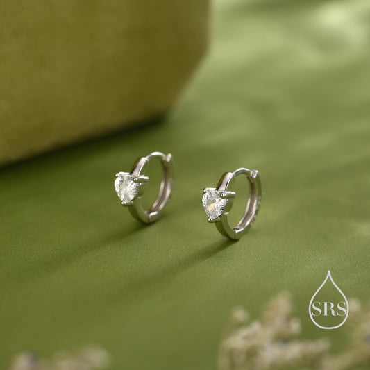 Heart CZ Huggie Hoop in Sterling Silver, Silver or Gold, 8mm Inner Diameter, Stacking Earrings