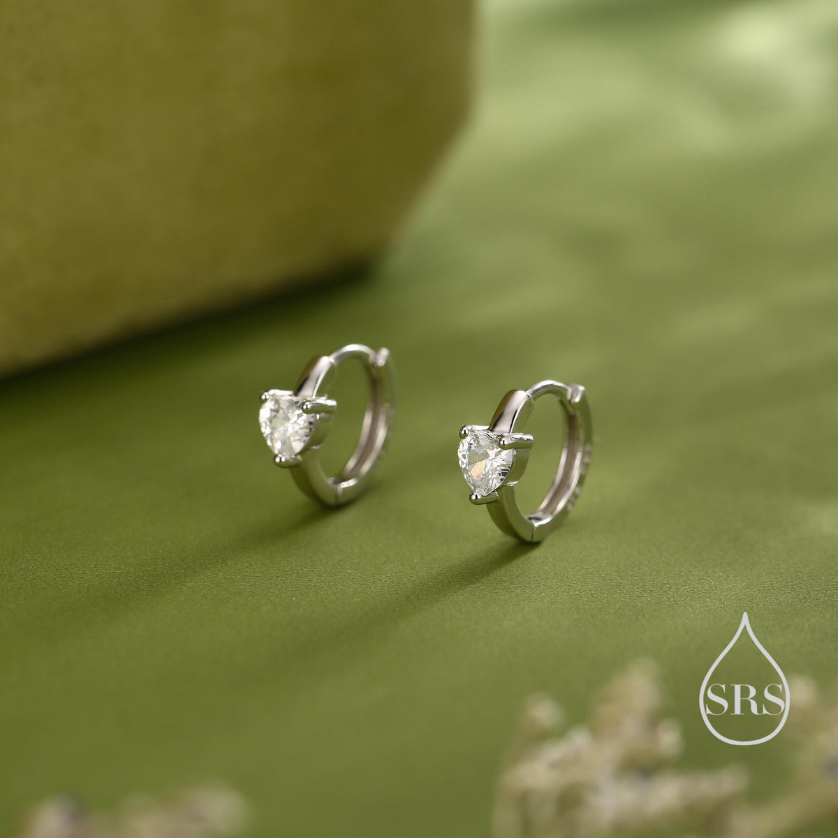 Heart CZ Huggie Hoop in Sterling Silver, Silver or Gold, 8mm Inner Diameter, Stacking Earrings