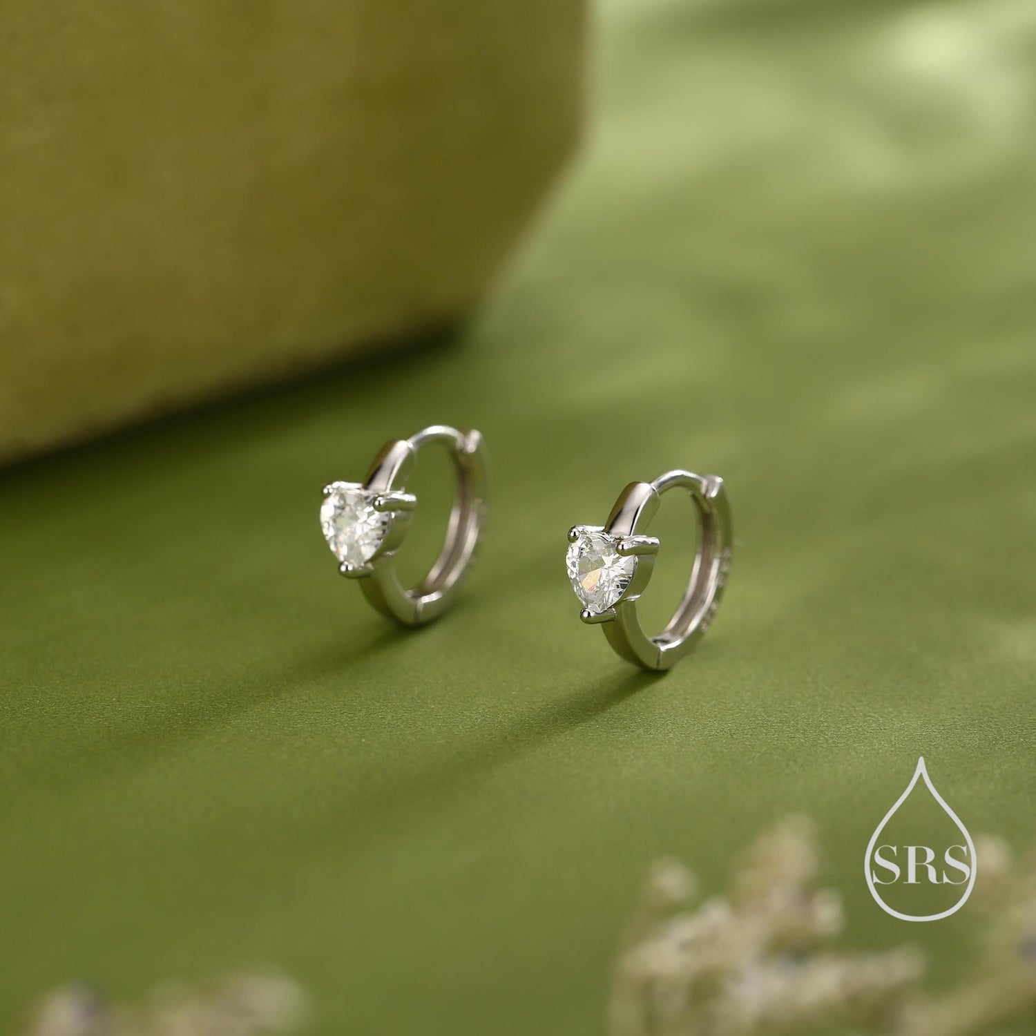 Heart CZ Huggie Hoop in Sterling Silver, Silver or Gold, 8mm Inner Diameter, Stacking Earrings