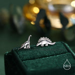 Tiny Mismatched Dinosaur Stud Earrings in Sterling Silver, Silver, Gold or Rose Gold, Asymmetric Stegosaurus and Brachiosaurus Dino Earrings