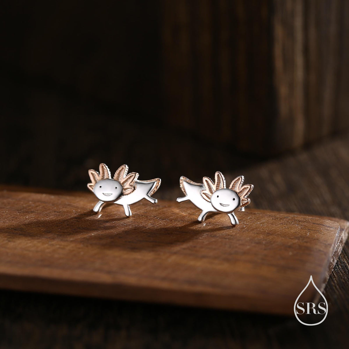 Tiny Axolotl Internally Threaded Flat Back/ Screw Back / Stud Earrings in Sterling Silver - Sea Creature Stud Earrings