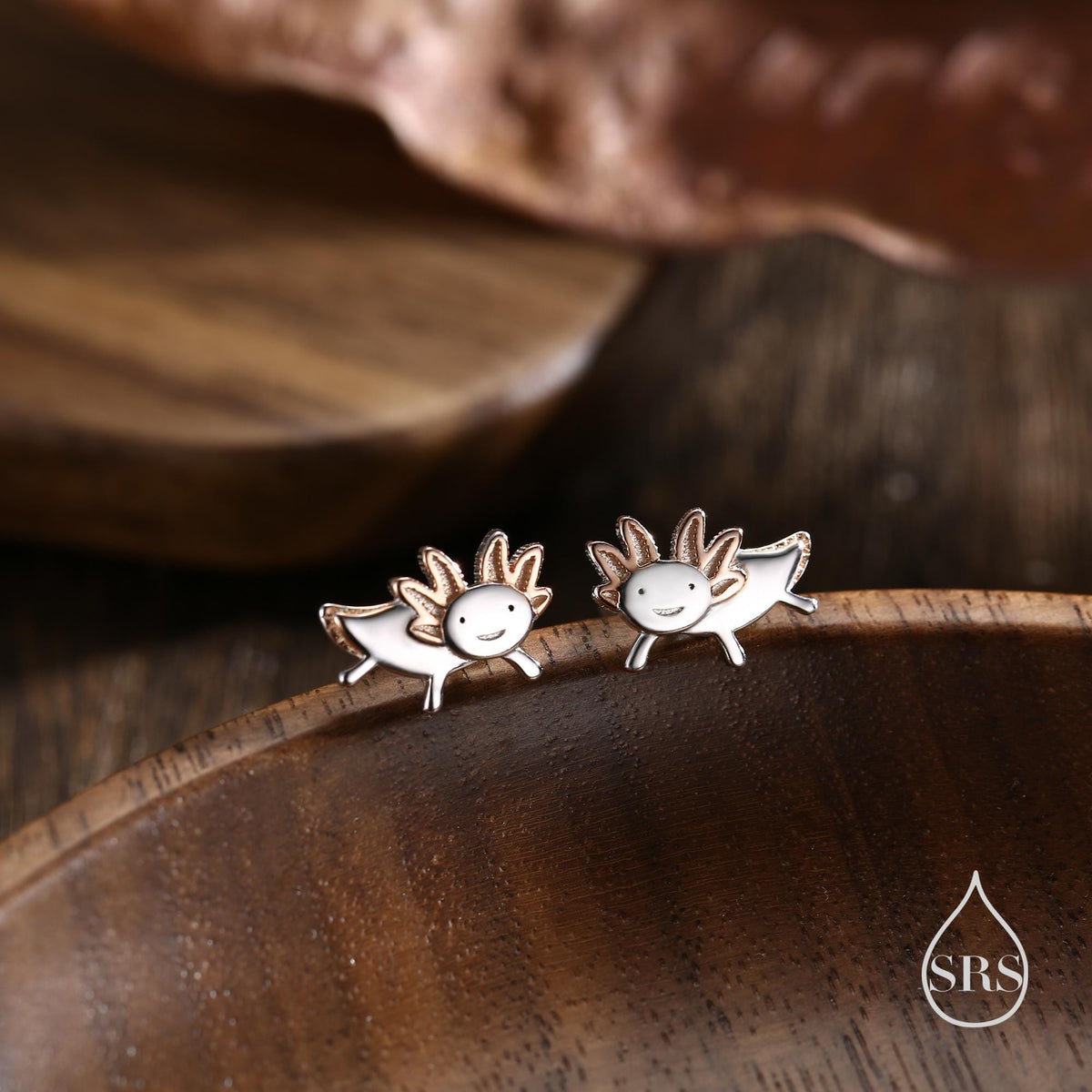 Tiny Axolotl Internally Threaded Flat Back/ Screw Back / Stud Earrings in Sterling Silver - Sea Creature Stud Earrings