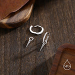 Sterling Silver Delicate Spike Hoop Earrings, Detachable Charm Dangle Hoop Earrings, Silver or Gold or Rose Gold or Black, Interchangeable