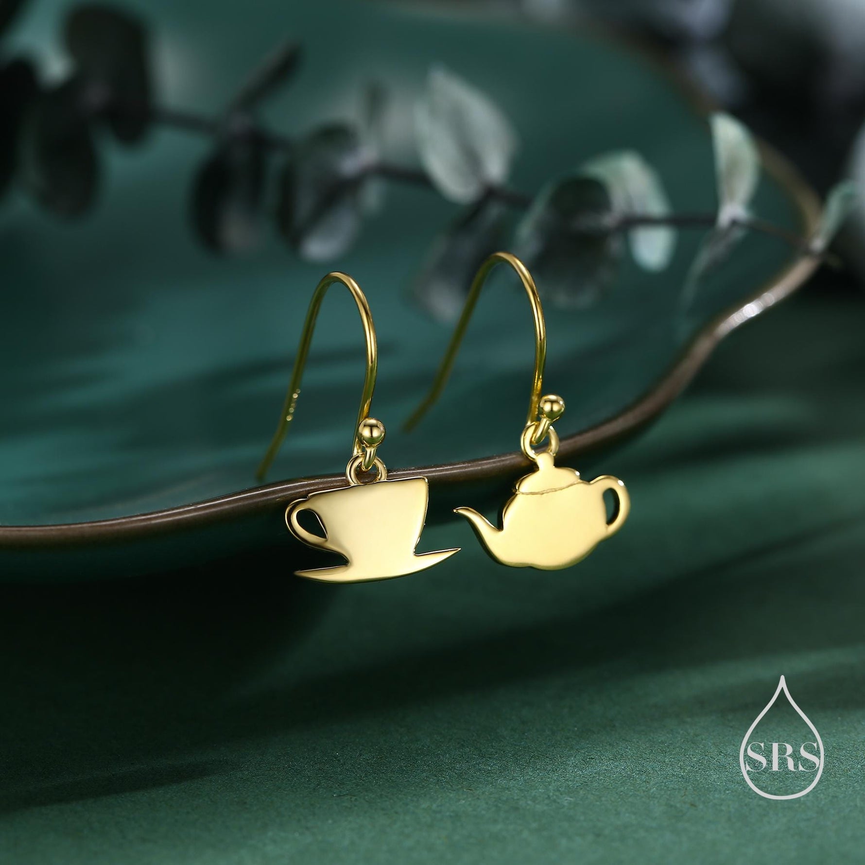 Mismatched Teapot and Tea Drop Hook Earrings in Sterling Silver, Silver or Gold or Rose Gold, Asymmetric Teacup Earrings,