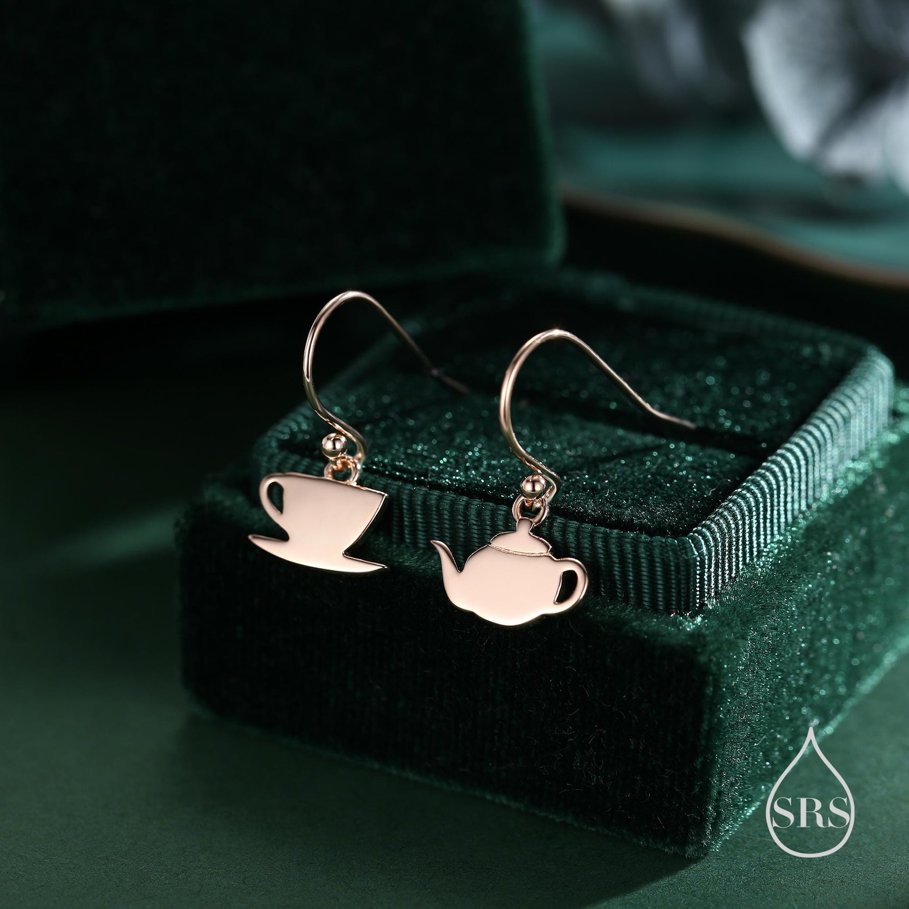 Mismatched Teapot and Tea Drop Hook Earrings in Sterling Silver, Silver or Gold or Rose Gold, Asymmetric Teacup Earrings,