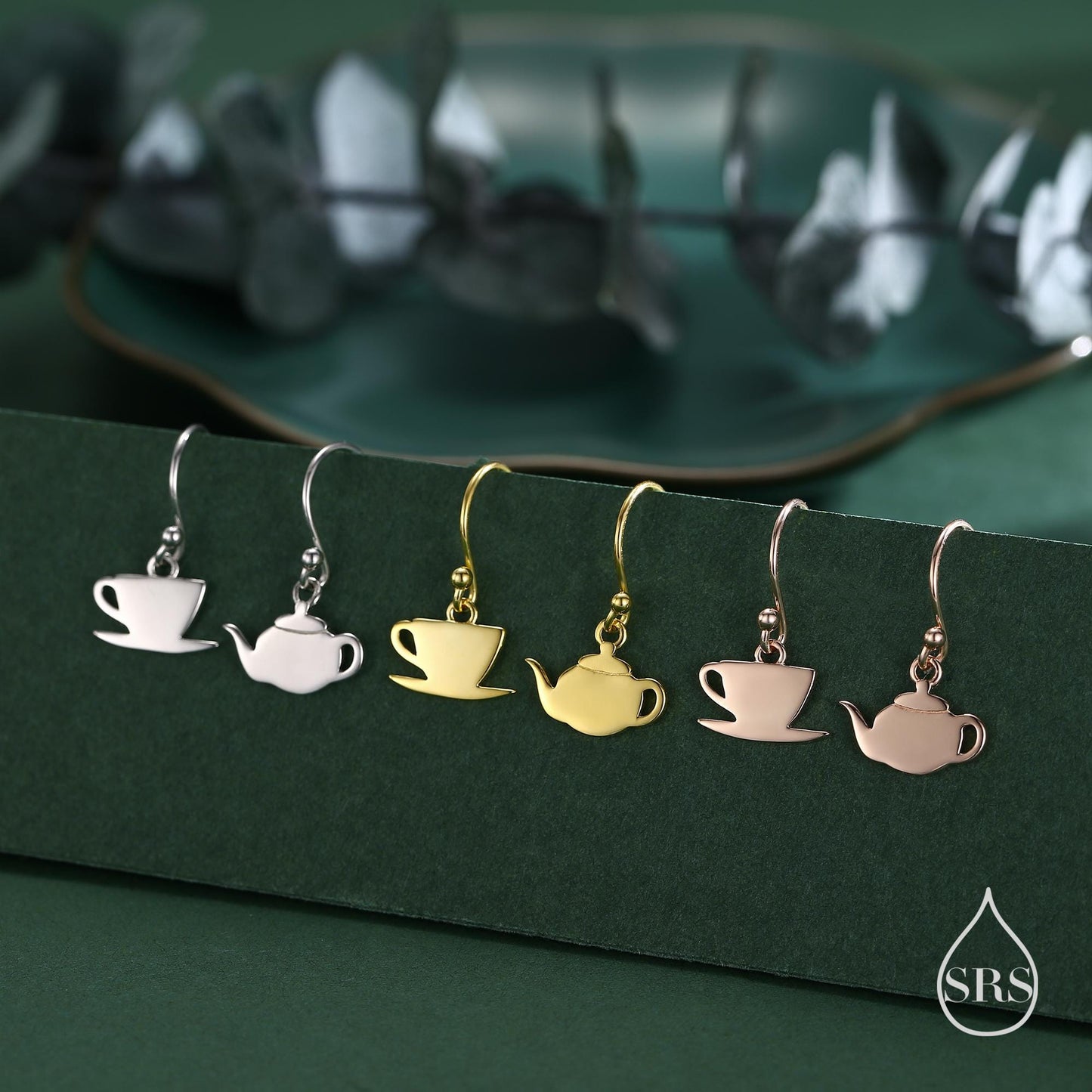 Mismatched Teapot and Tea Drop Hook Earrings in Sterling Silver, Silver or Gold or Rose Gold,  Asymmetric Teacup Earrings,