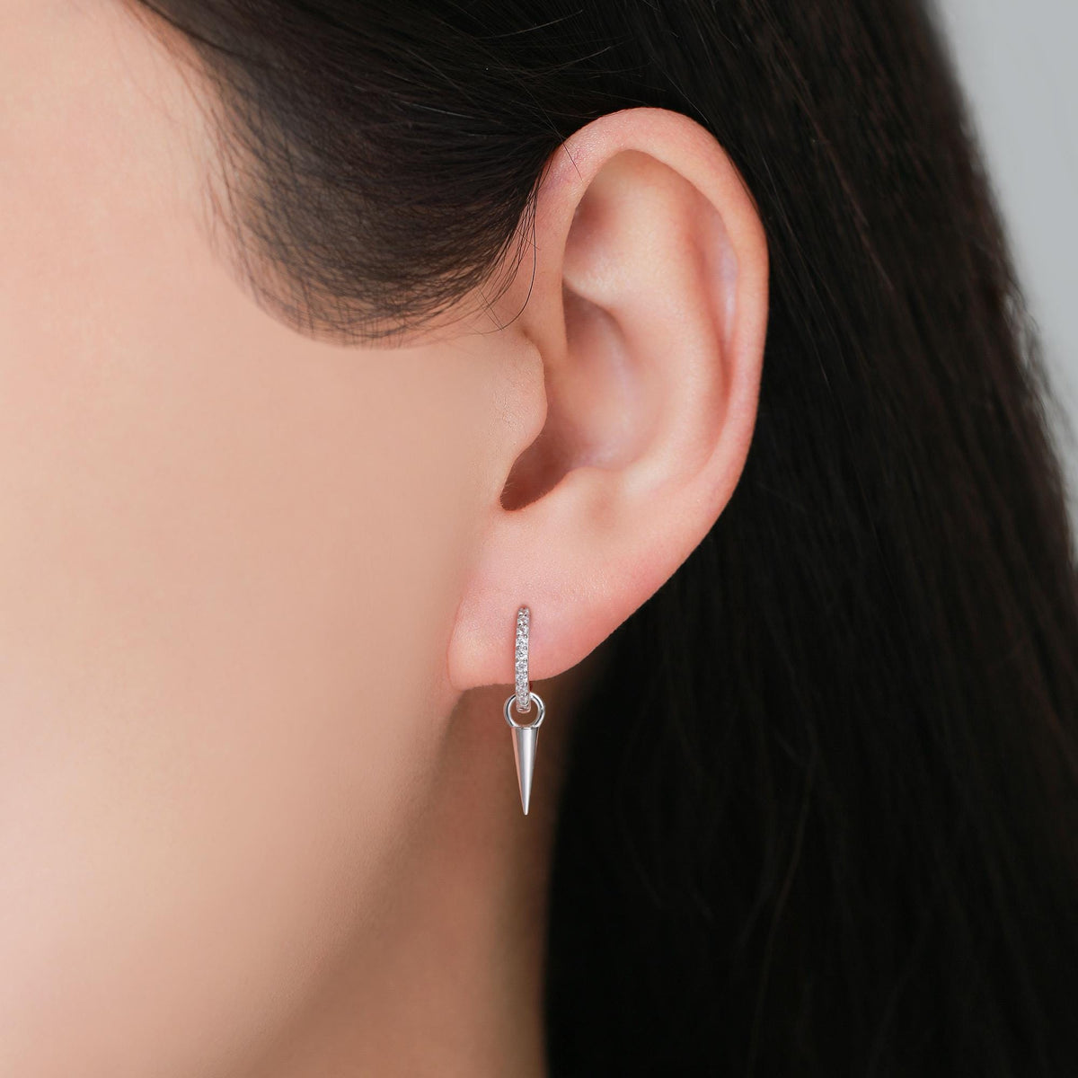 Sterling Silver Dainty Spike Hoop Earrings, Detachable Spike Charm Dangle Hoop Earrings, Silver or Gold or Rose Gold or Black