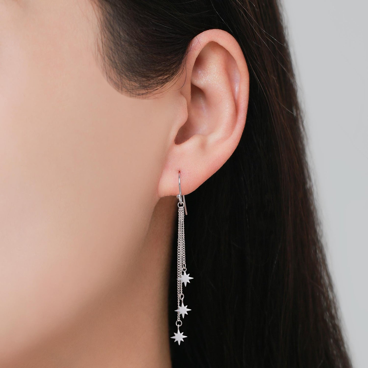 Delicate Starburst Cascade Dangle Drop Hook Earrings in Sterling Silver, Triple Star Drop Dangle Earrings in Silver or Gold or Rose Gold