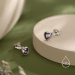 Tiny Amethyst Purple CZ Heart Stud Earrings in Sterling Silver, Silver or Gold, Purple Crystal Heart Earrings, Stacking Earrings