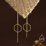 Open Hexagon Threader Earrings in Sterling Silver, Silver or Gold or Rose Gold, Chain Earrings