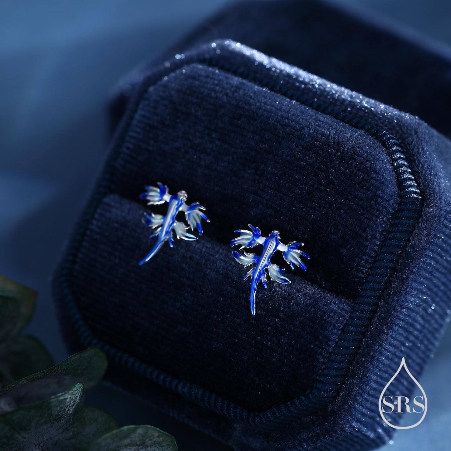 Tiny Blue Sea Dragon Stud Earrings in Sterling Silver, Enamel Blue Sea Slug Earrings, Fun Quirky and Whimsical Jewellery