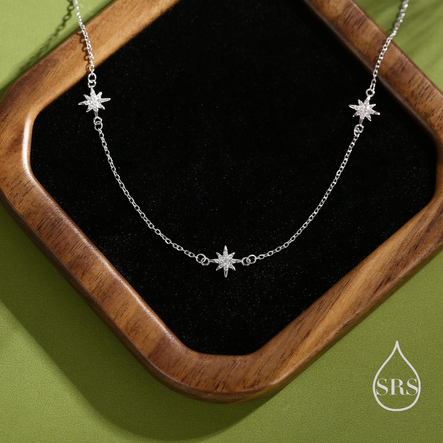 Starburst CZ Necklace in Sterling Silver, Silver or Gold or Rose Gold, Three Star Necklace, North Star Necklace, Sunburst Necklace, Star