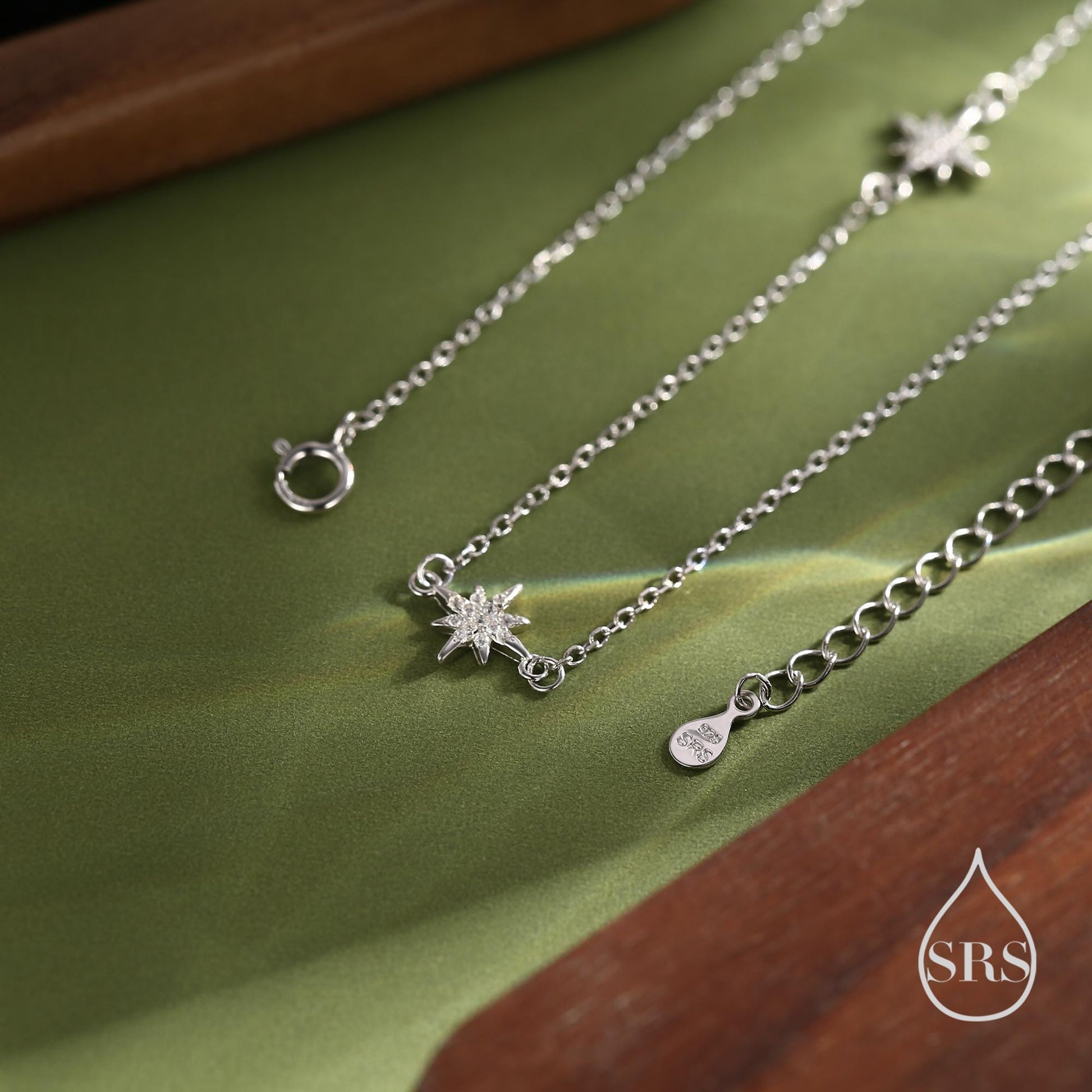 Starburst CZ Necklace in Sterling Silver, Silver or Gold or Rose Gold, Three Star Necklace, North Star Necklace, Sunburst Necklace, Star