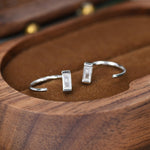 Horizontal Baguette Cut CZ Huggie Hoop Earrings in Sterling Silver, Silver or Gold, Open Hoops, Pull-Through Threader Earrings