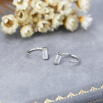 Horizontal Baguette Cut CZ Huggie Hoop Earrings in Sterling Silver, Silver or Gold, Open Hoops, Pull-Through Threader Earrings