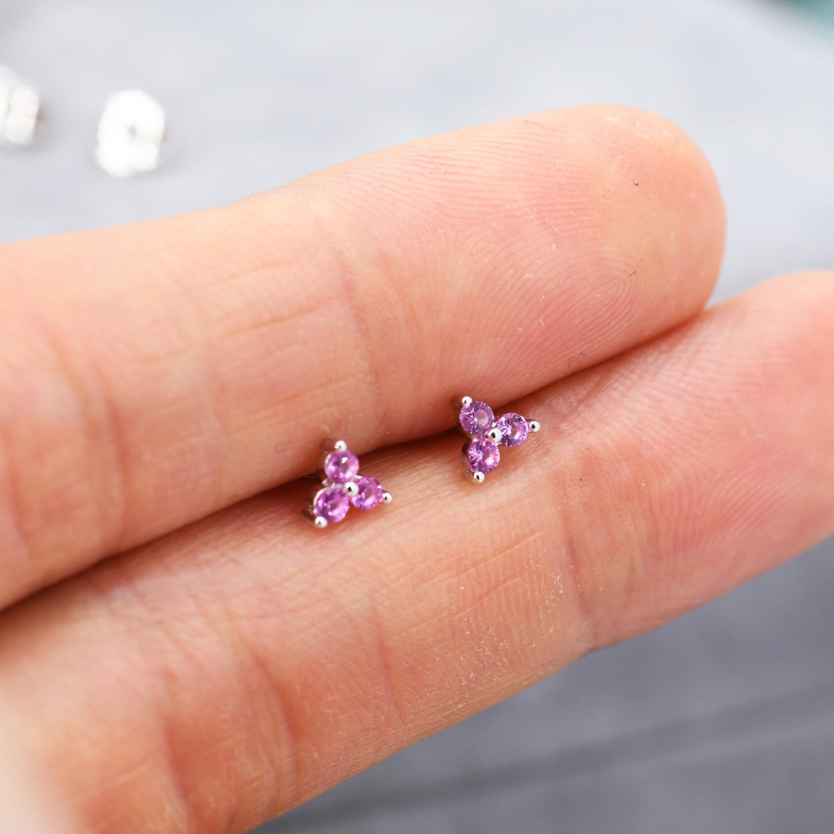 Tiny Pale Pink CZ Trio Stud Earrings