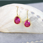Sterling Silver Pink Droplet Drop Earrings in Sterling Silver, Silver or Gold Finish, Chunky Pear Shape Hook Earrings