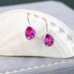 Sterling Silver Pink Droplet Drop Earrings in Sterling Silver, Silver or Gold Finish, Chunky Pear Shape Hook Earrings