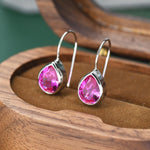 Sterling Silver Pink Droplet Drop Earrings in Sterling Silver, Silver or Gold Finish, Chunky Pear Shape Hook Earrings