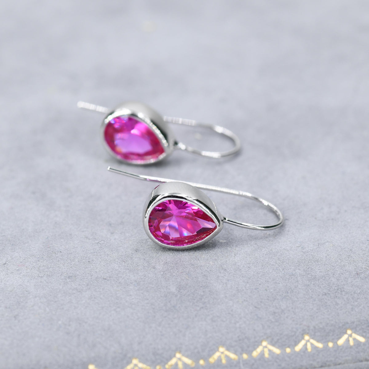 Sterling Silver Pink Droplet Drop Earrings in Sterling Silver, Silver or Gold Finish, Chunky Pear Shape Hook Earrings