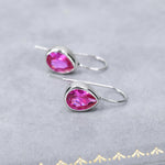 Sterling Silver Pink Droplet Drop Earrings in Sterling Silver, Silver or Gold Finish, Chunky Pear Shape Hook Earrings