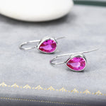 Sterling Silver Pink Droplet Drop Earrings in Sterling Silver, Silver or Gold Finish, Chunky Pear Shape Hook Earrings