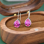 Sterling Silver Pink Droplet Drop Earrings in Sterling Silver, Silver or Gold Finish, Chunky Pear Shape Hook Earrings