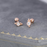 Tiny CZ Crystal with Dot Trio Screw Back / Internally Threaded Flat Back / Stud Earrings, Dot Earrings, Vintage Inspired Design