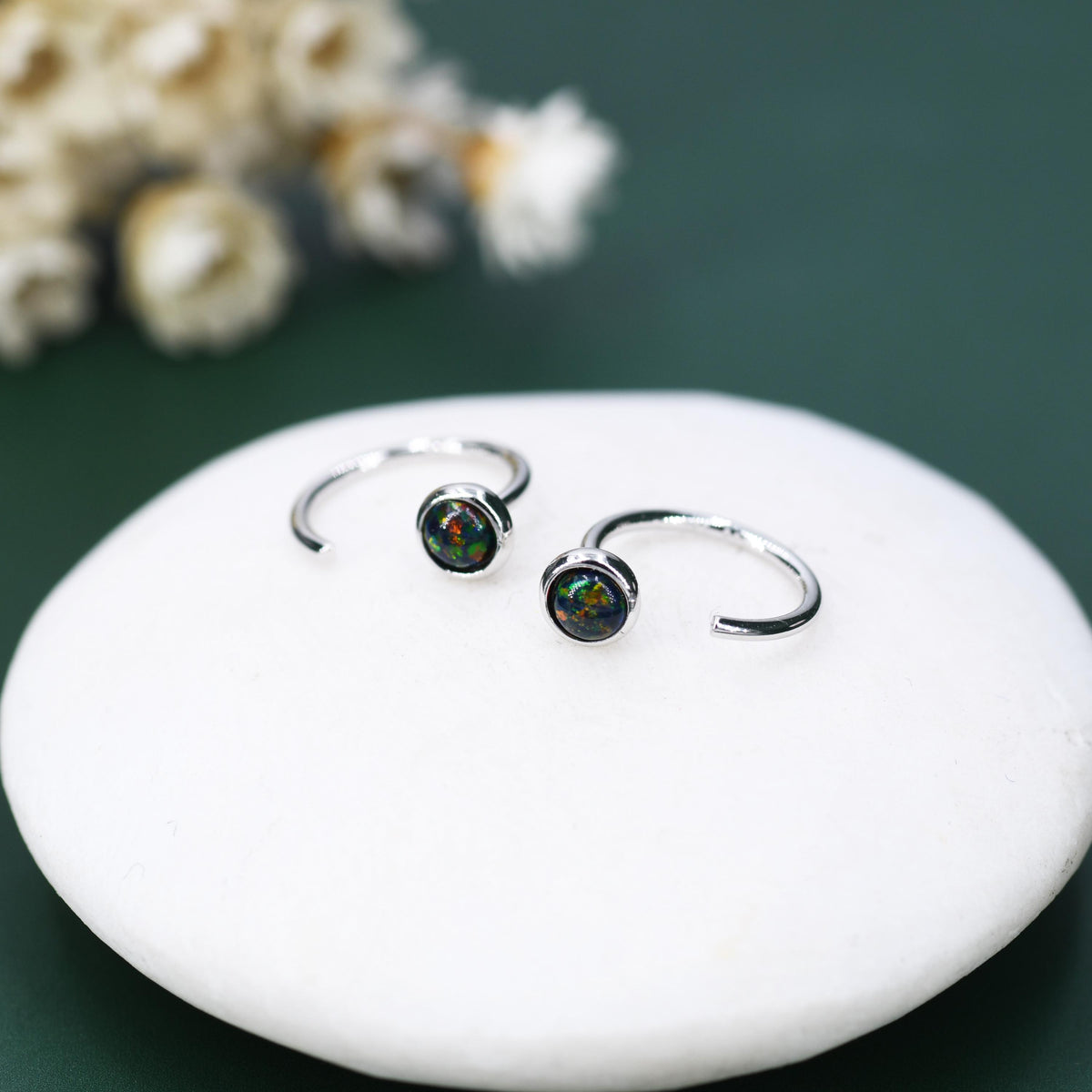 Black Opal Open Hoop Earrings