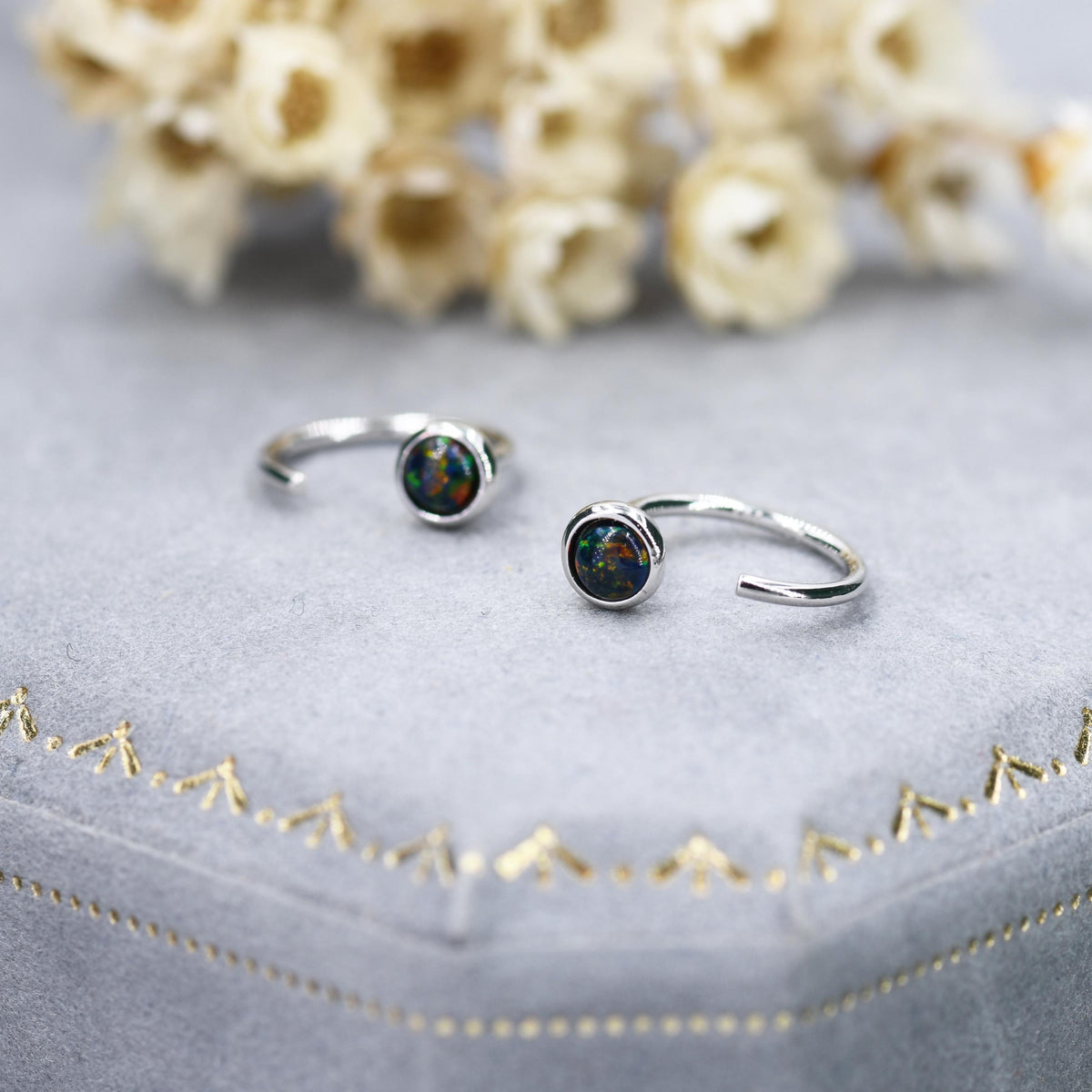Black Opal Open Hoop Earrings