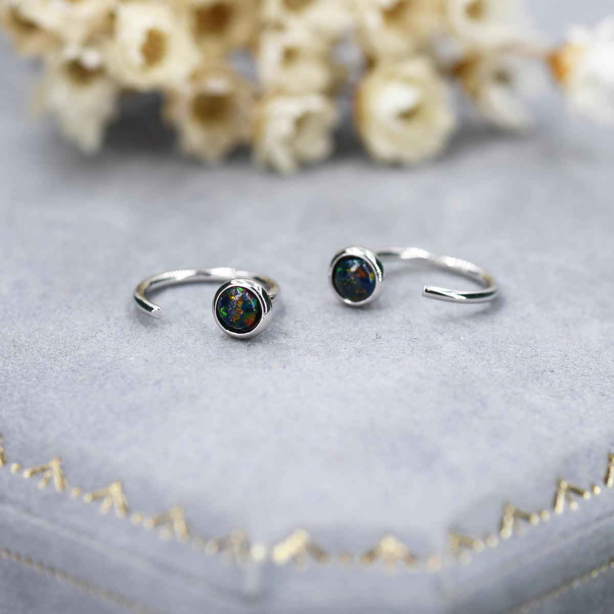 Black Opal Open Hoop Earrings