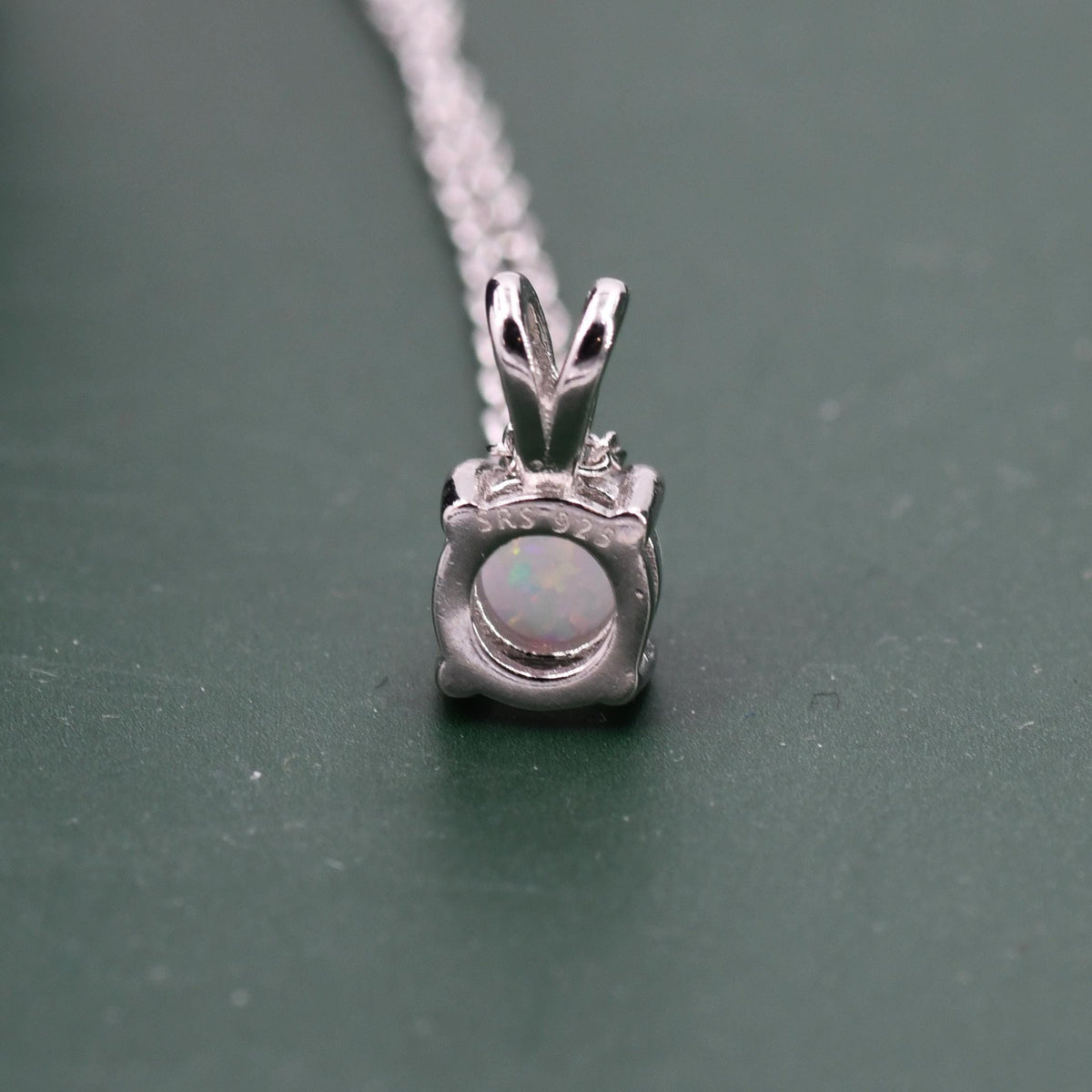 Tiny White Opal Pendant Necklace in Sterling Silver, 5mm Lab Opal Necklace, Single Opal Necklace, Fire Opal Necklace