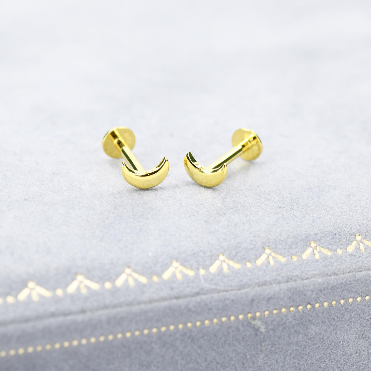 Sterling Silver Moon 16G Internally Threaded Flat Back Earrings