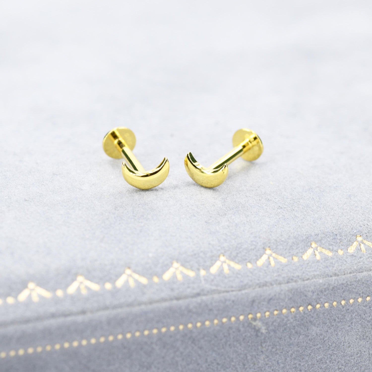 Sterling Silver Moon 16G Internally Threaded Flat Back Earrings