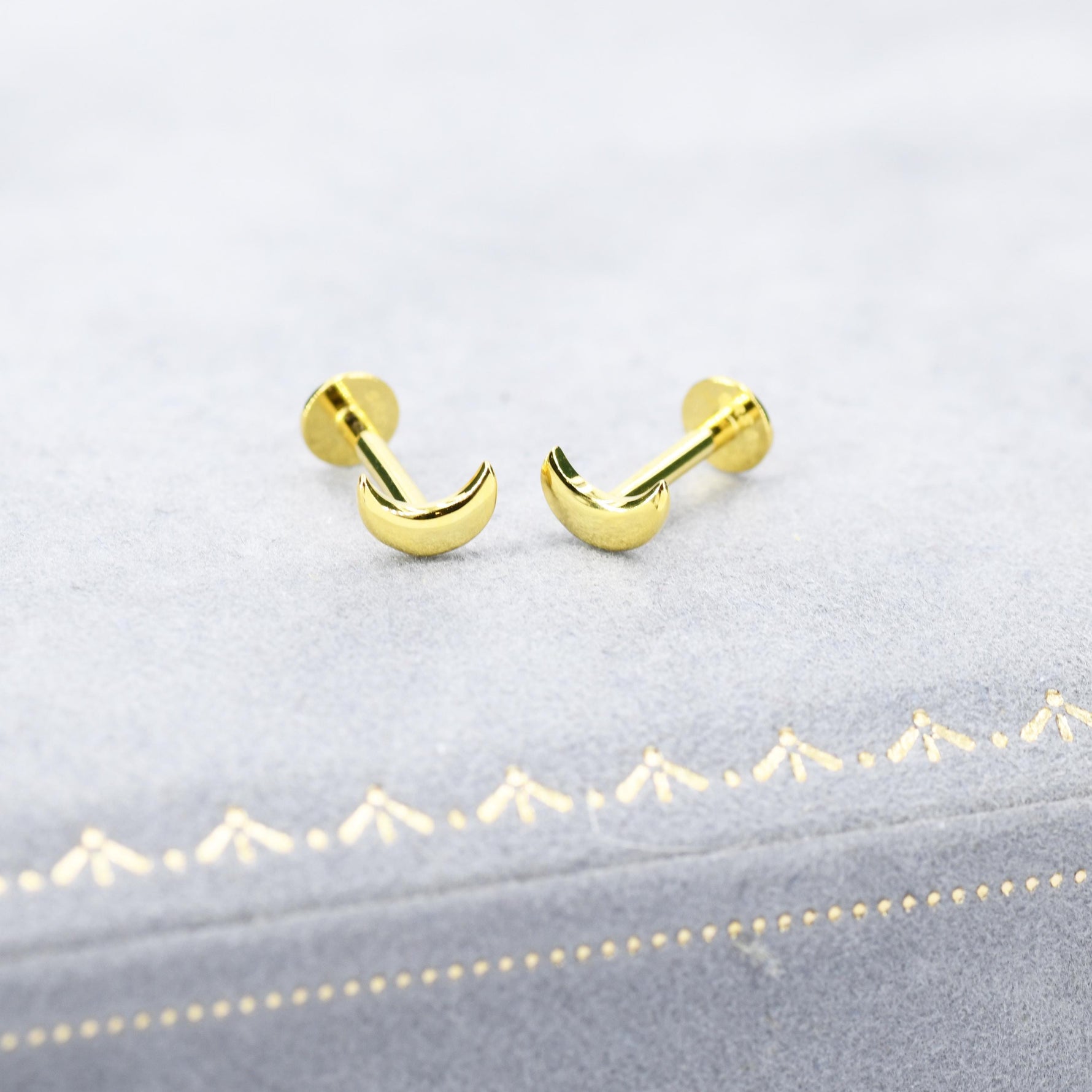 Sterling Silver Moon 16G Internally Threaded Flat Back Earrings