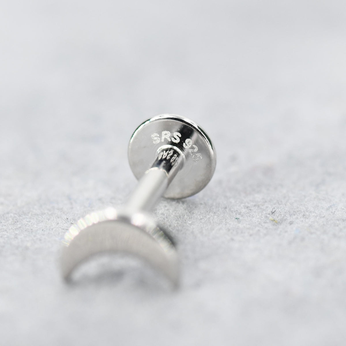 Sterling Silver Moon 16G Internally Threaded Flat Back Earrings