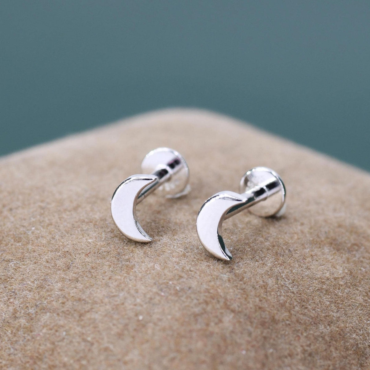 Sterling Silver Moon 16G Internally Threaded Flat Back Earrings
