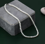 Genuine Freshwater Pearl Necklace in Sterling Silver, Slightly Irregular Shape 5mm Round Fresh Water Pearl Necklace, Men or Women, Unisex
