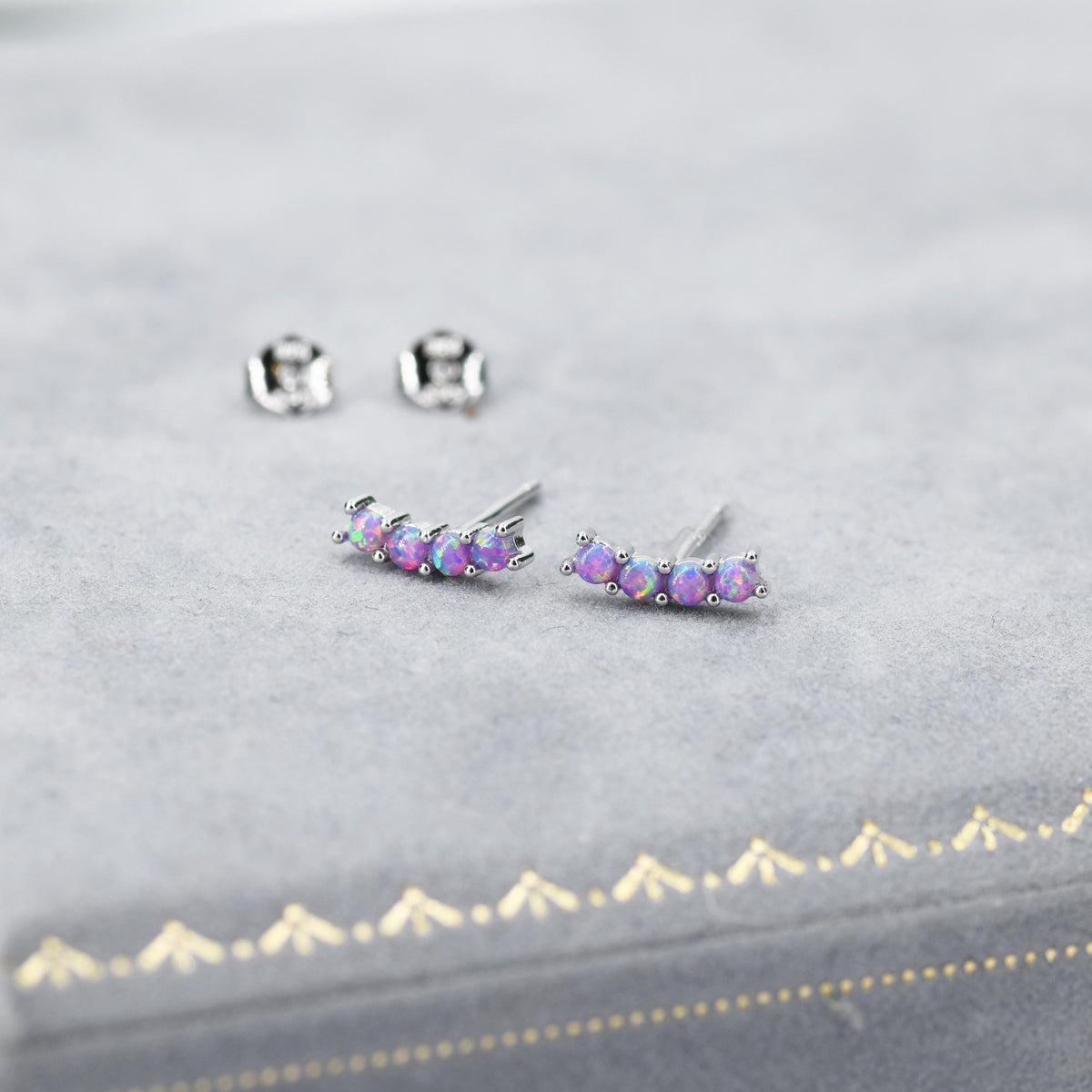 Tiny Purple Opal Curved Bar Screw Back / Stud Earrings in Sterling Silver, Silver or Gold, Opal Screw Back Earrings, Fire Opal