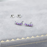 Tiny Purple Opal Curved Bar Screw Back / Stud Earrings in Sterling Silver, Silver or Gold, Opal Screw Back Earrings, Fire Opal