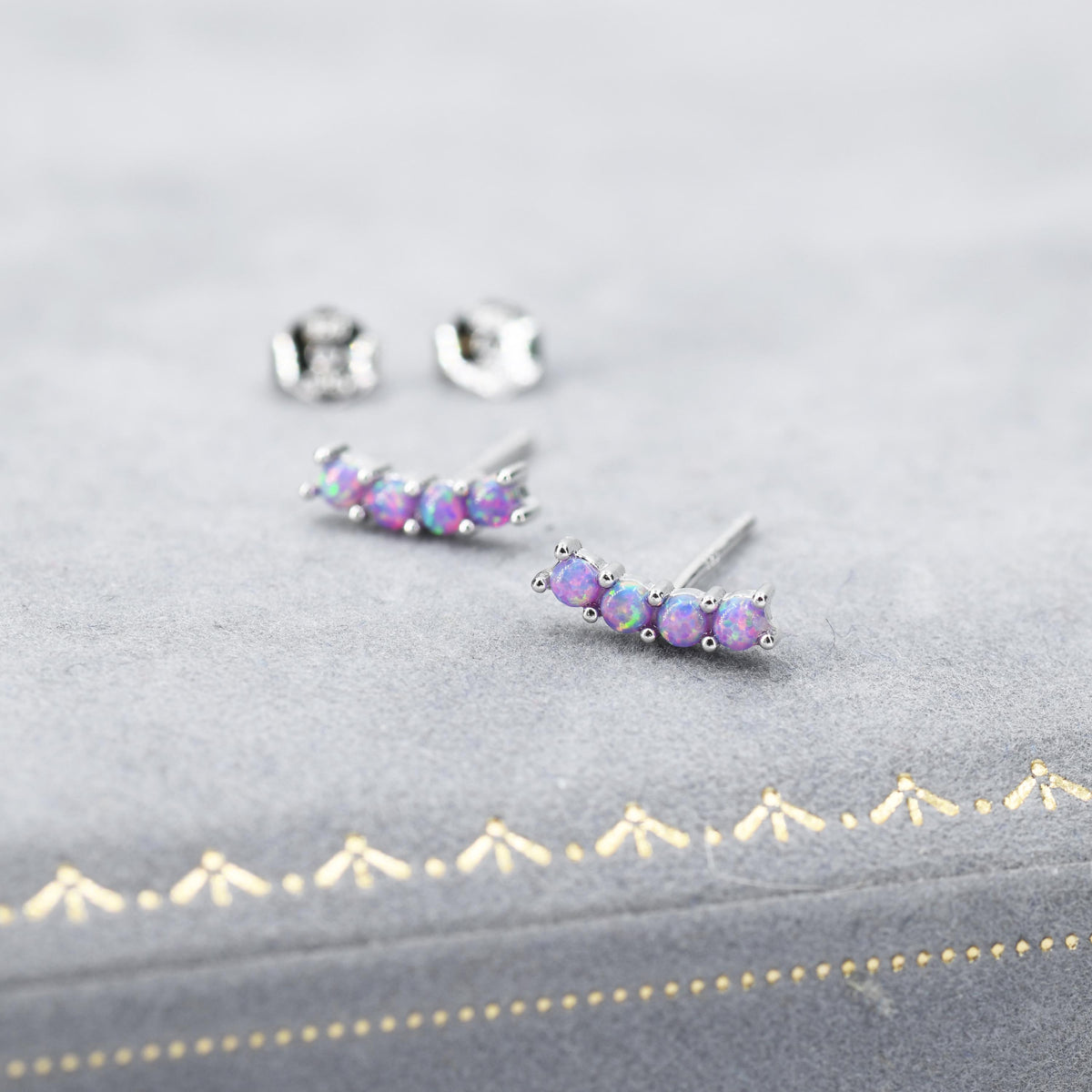 Tiny Purple Opal Curved Bar Screw Back / Stud Earrings in Sterling Silver, Silver or Gold, Opal Screw Back Earrings, Fire Opal