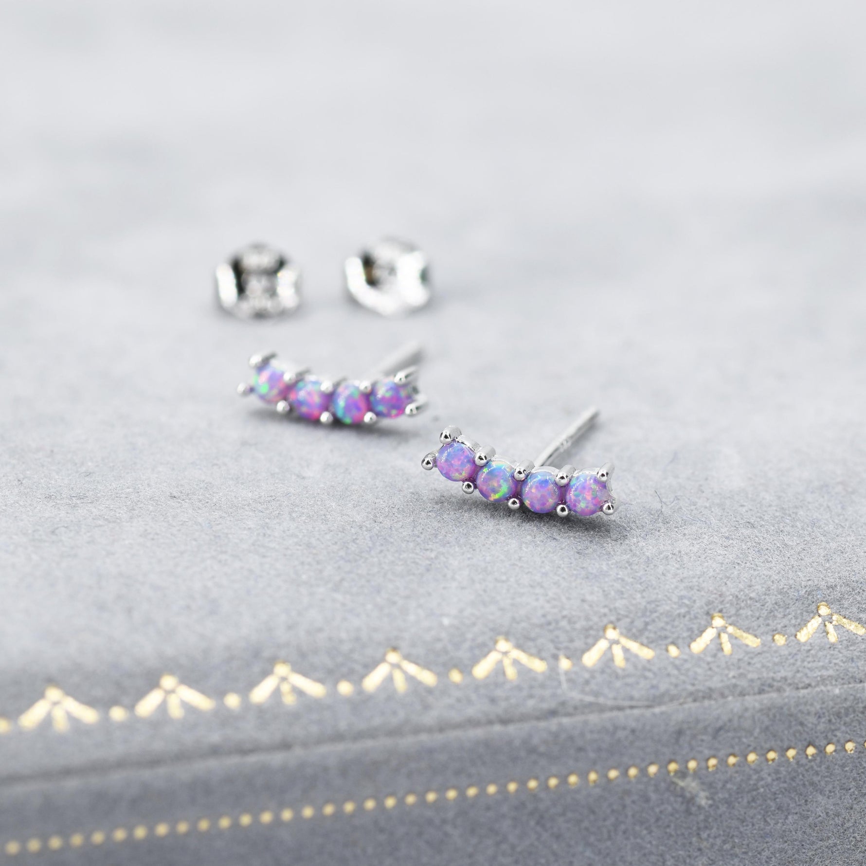 Tiny Purple Opal Curved Bar Screw Back / Stud Earrings in Sterling Silver, Silver or Gold, Opal Screw Back Earrings, Fire Opal