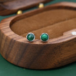 Natural Malachite Stone Stud Earrings in Sterling Silver - 4mm Rose Cut Genuine Malachite Stud Earrings - Semi Precious Gemstone