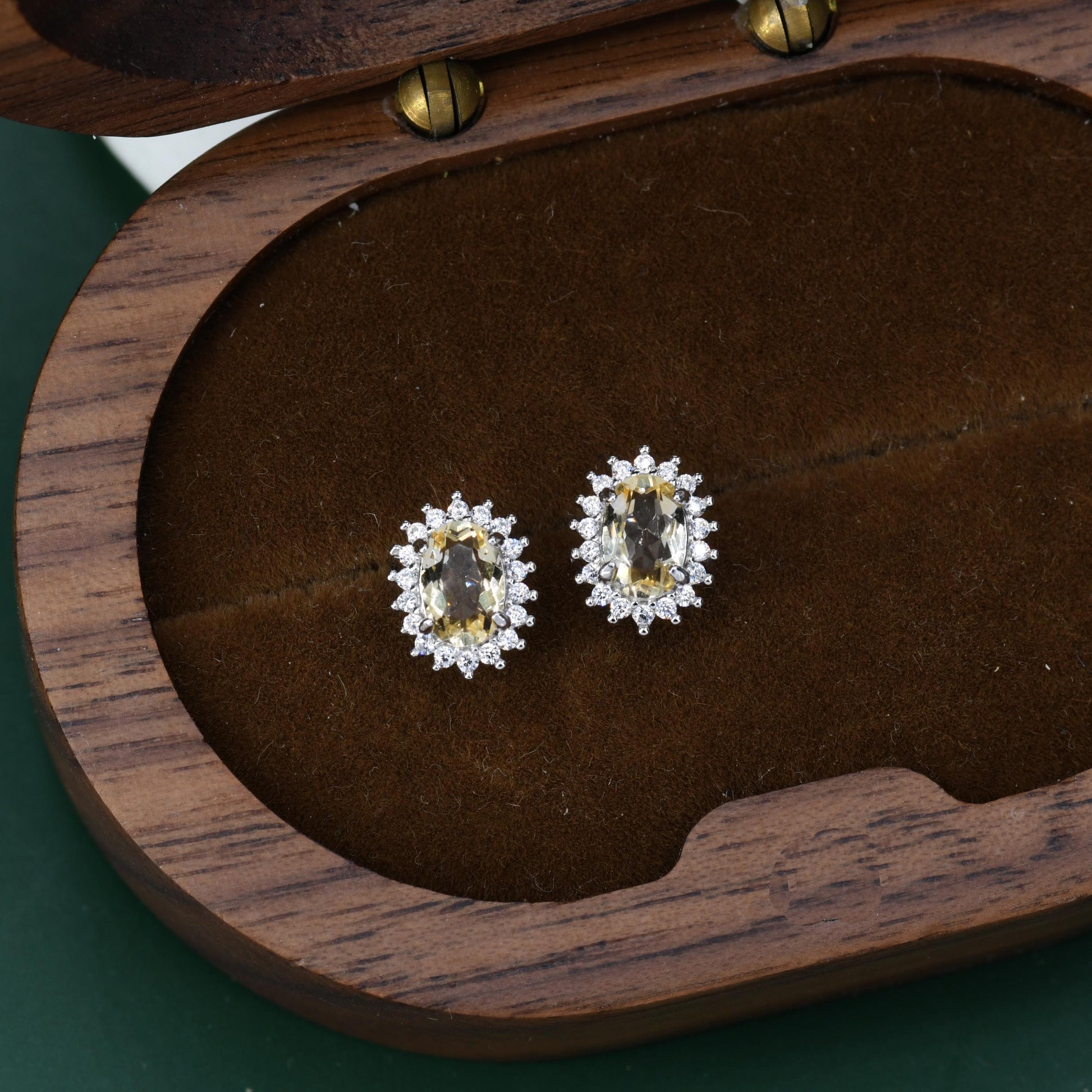 Genuine Citrine Crystal Stud Earrings in Sterling Silver, Natural Pale Yellow Citrine Oval Stud Earrings, November Birthstone