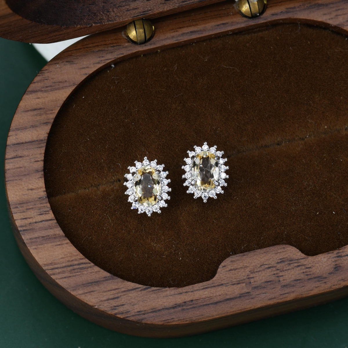 Genuine Citrine Crystal Stud Earrings in Sterling Silver, Natural Pale Yellow Citrine Oval Stud Earrings, November Birthstone