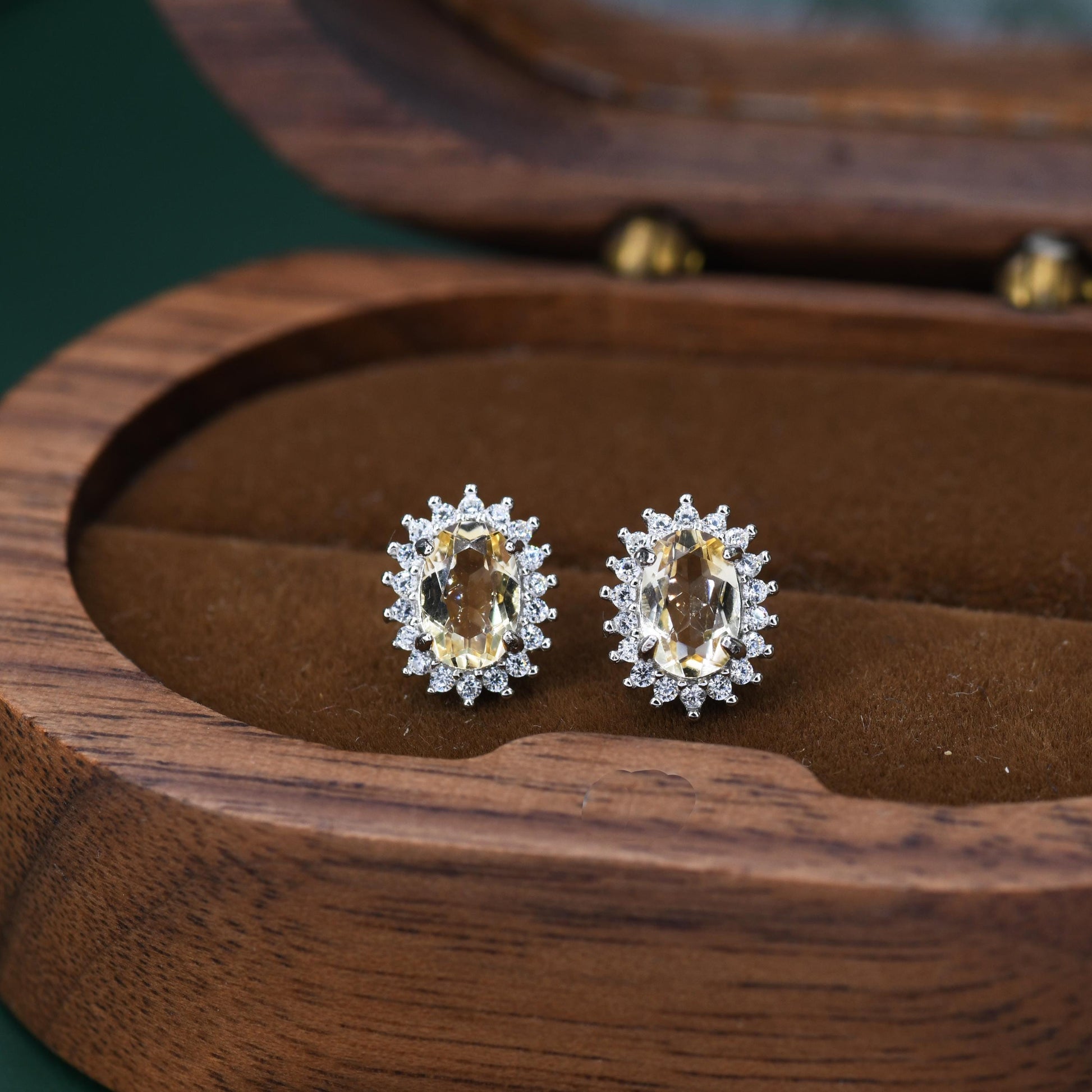 Genuine Citrine Crystal Stud Earrings in Sterling Silver, Natural Pale Yellow Citrine Oval Stud Earrings, November Birthstone