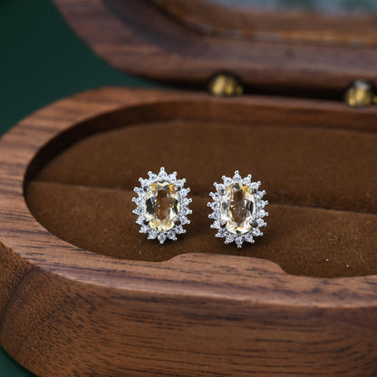 Genuine Citrine Crystal Stud Earrings in Sterling Silver, Natural Pale Yellow Citrine Oval Stud Earrings, November Birthstone