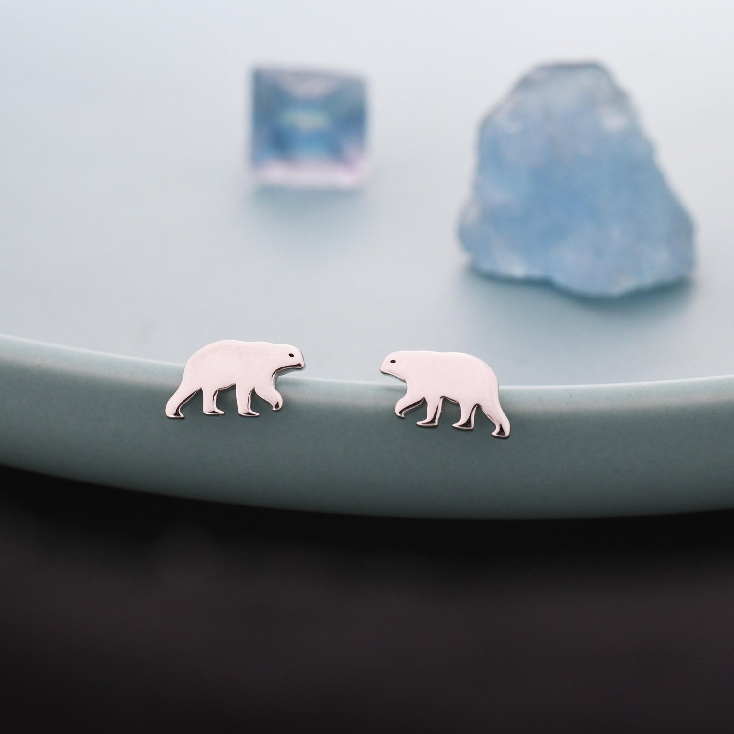 Sterling Silver Tiny Polar Bear Stud Earrings, Animal Earrings, Cute and Quirky