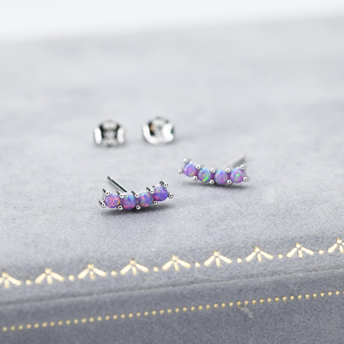 Tiny Purple Opal Curved Bar Screw Back / Stud Earrings in Sterling Silver, Silver or Gold, Opal Screw Back Earrings, Fire Opal